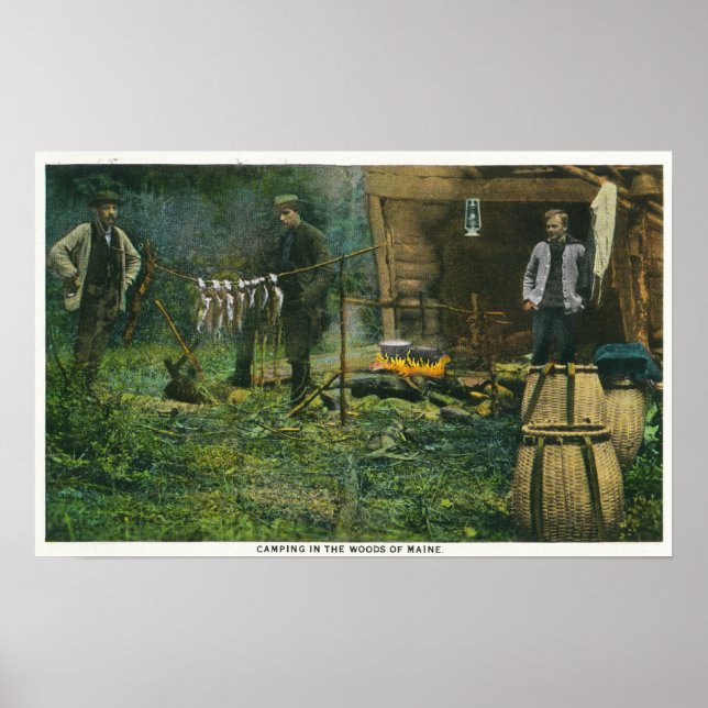 Póster Escena de campamento de hombres acampando en Maine (Frente)