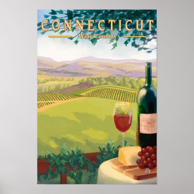 Póster Escena de campo de ConnecticutWine (Frente)