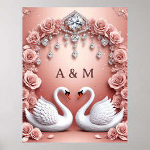 Póster Escena de candelabro de boda con rosas rosadas y p
