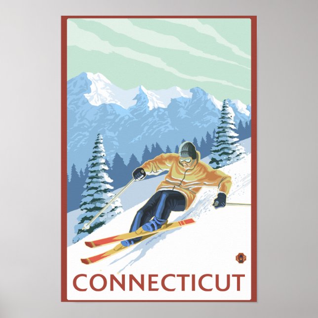 Póster Escena de esquí de ConnecticutDownhill (Frente)