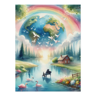 Póster Escena de fantasía de la Tierra del arcoíris capri