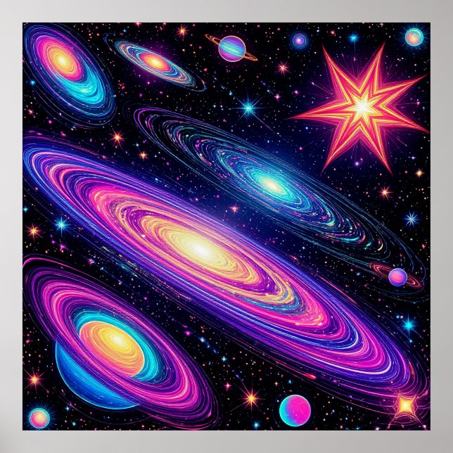 Póster Escena de galaxia abstracta con estrellas, planeta (Frente)