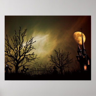 Póster Escena de Halloween con castillo místico