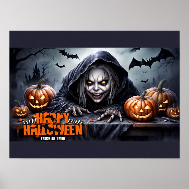 Póster Escena de Halloween de Goul con Capucha Espeluznan (“Beware the night… it’s Halloween!”)