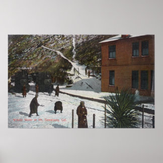 Póster Escena de invierno, adultos jugando con nieve