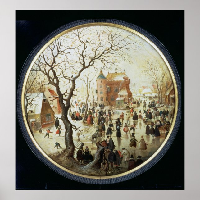 Póster Escena de invierno con patinadores cerca de un cas (Frente)