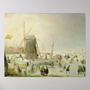 Póster Escena de invierno con patinadores cerca de un mol