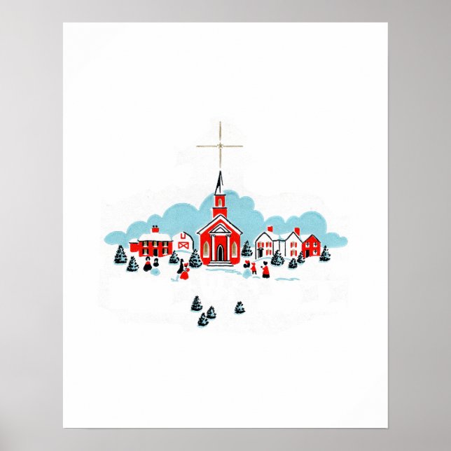 Póster Escena de invierno con una estrella de la Iglesia  (Frente)