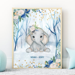 Póster Escena de invierno de elefante bebé - Guardería