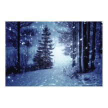 Escena de invierno del bosque mágico iluminado por