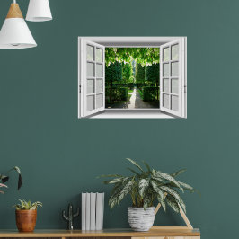 Póster Escena de jardín vista de ventana falsa 3D