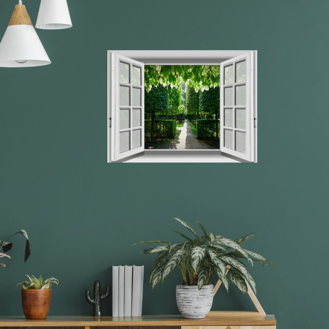 Póster Escena de jardín vista de ventana falsa 3D (Salón 1)