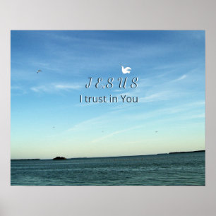 Póster Escena de Jesús y paloma en un cielo tranquilo