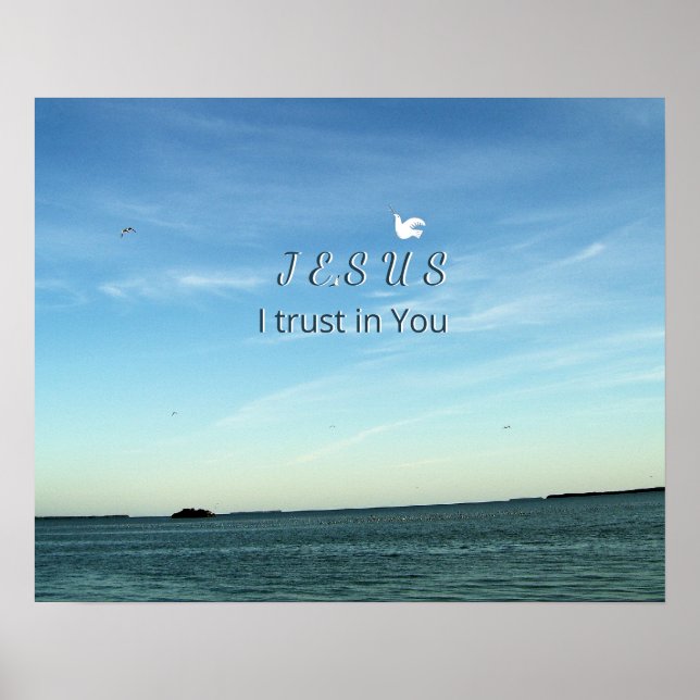 Póster Escena de Jesús y paloma en un cielo tranquilo (Frente)