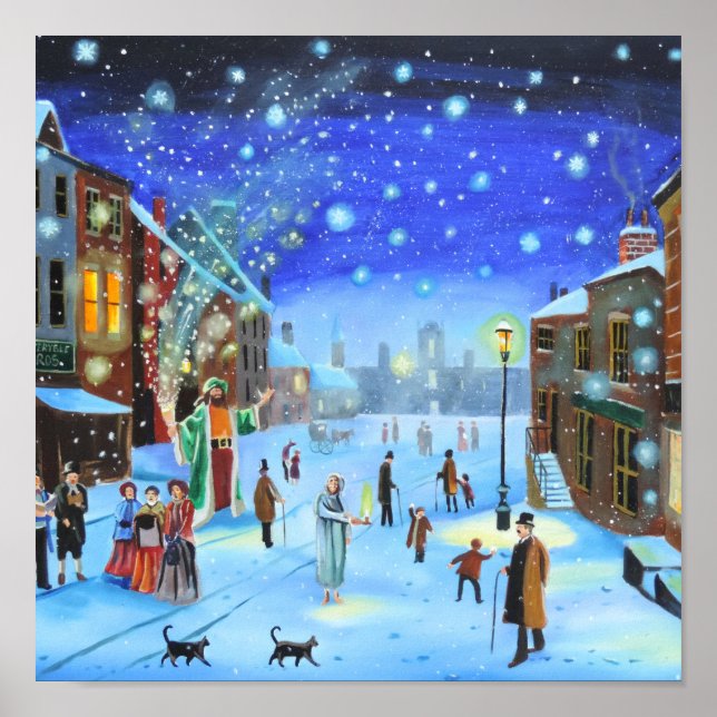 Póster Escena de la calle de invierno Carol Scrooge para  (Frente)