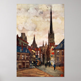 Póster Escena de la calle Vintage Rouen Medieval en Franc