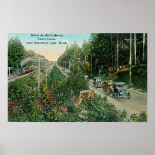 Póster Escena de la carretera cerca del lago americano