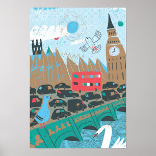 Póster Escena de la ciudad de Reino Unido