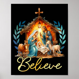 Póster Escena de la Natividad Cree Navidad Cristiana Fami