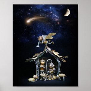 Póster Escena de la natividad de Acorn Elves - Navidades