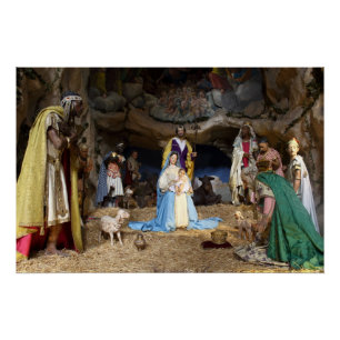 Póster Escena de la Natividad de los Navidades Antiguos
