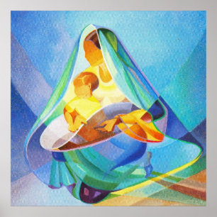 Póster Escena de la natividad oriental, María con Jesús,