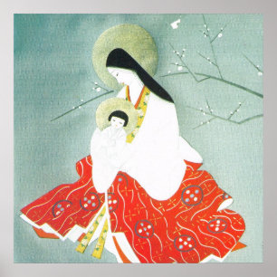 Póster Escena de la natividad oriental, María y Jesús,