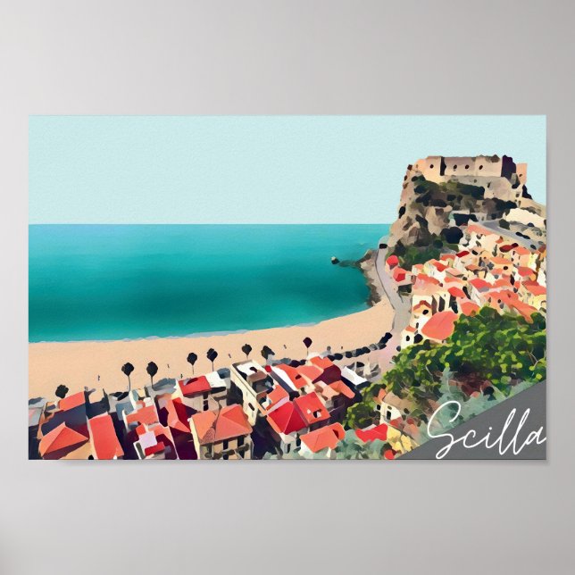 Póster Escena de la playa azul Scilla Pastel (Frente)