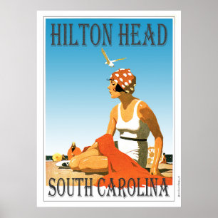 Póster Escena de la playa de Hilton Head del vintage