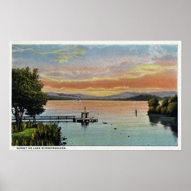 Póster Escena de la puesta del sol en el lago (Frente)