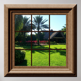 Póster Escena de la ventana falsa paisaje tropical pacífi