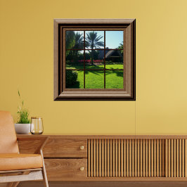 Póster Escena de la ventana falsa paisaje tropical pacífi