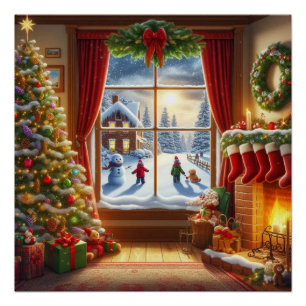 Póster Escena de la ventana Navidades acogedores