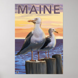 Póster Escena de las gaviotas del mar de Maine