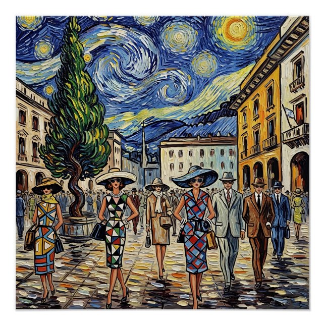 Póster Escena de moda retro de Milán (Anverso)