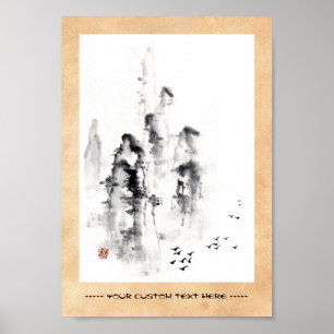 Póster Escena de montaña clásica oriental china sumi-e in