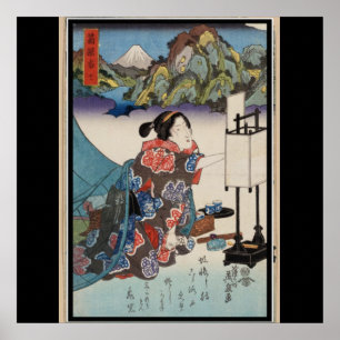 Póster Escena de montaña Ukiyo-e Lady japonesa