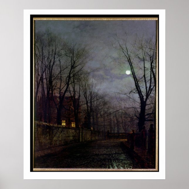 Póster Escena de Moonlit Street, 1882 (aceite en lienzo)  (Frente)