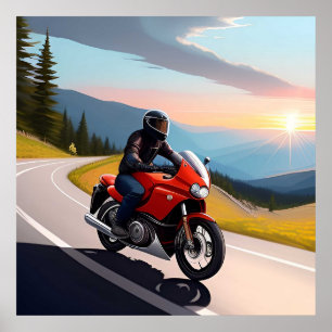 Póster Escena de motocicletas en carretera de montaña par