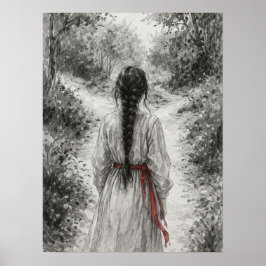 Póster Escena de mujer en camino del bosque