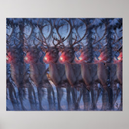 Póster Escena de Navidad con Reno Rudolph Estereograma 3D