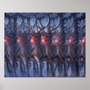 Póster Escena de Navidad con Reno Rudolph Estereograma 3D