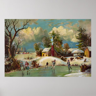 Póster Escena de Navidades de la Vida Invierno de Estados
