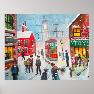 Póster Escena de nieve barrido de chimenea de invierno pi