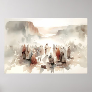 Póster Escena de paisaje bíblico en acuarela del minister