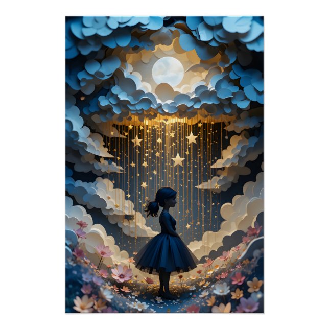 Póster Escena De Papelería Nocturna Encantada (Anverso)