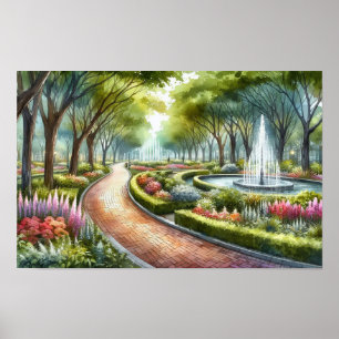 Póster Escena de parque de verano en acuarela