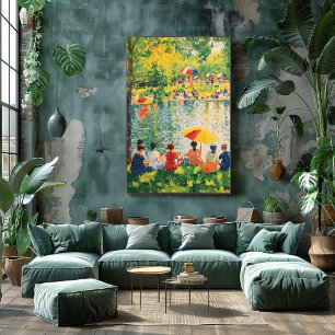Póster Escena de parque puntillista con colores vibrantes