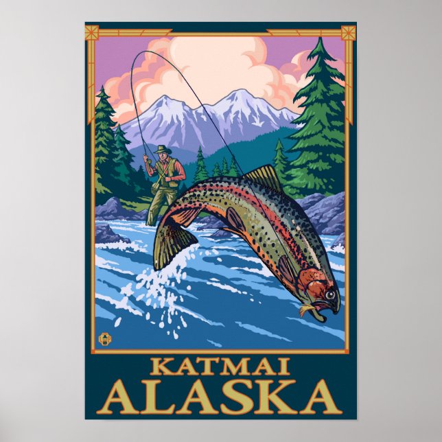 Póster Escena de pesca de mosca - Katmai, Alaska (Frente)