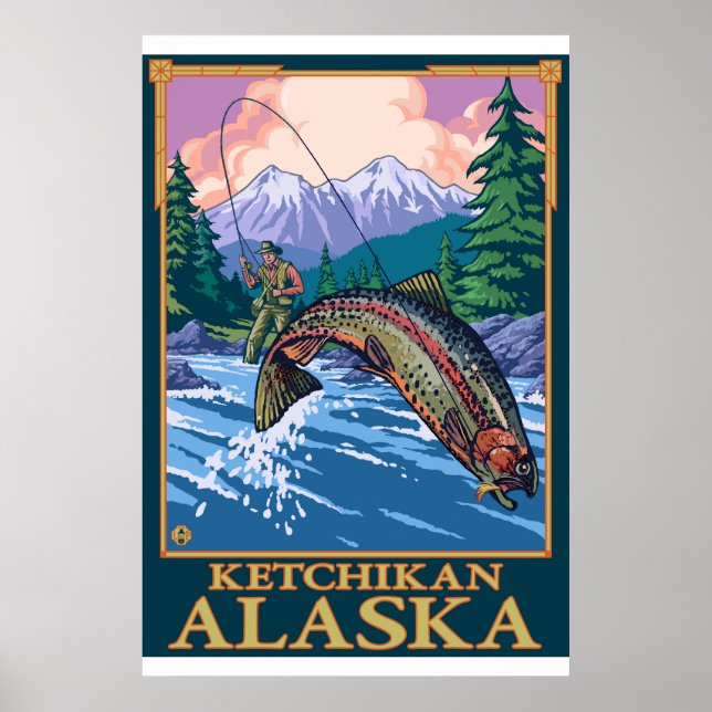 Póster Escena de pesca de mosca - Ketchikan, Alaska (Frente)
